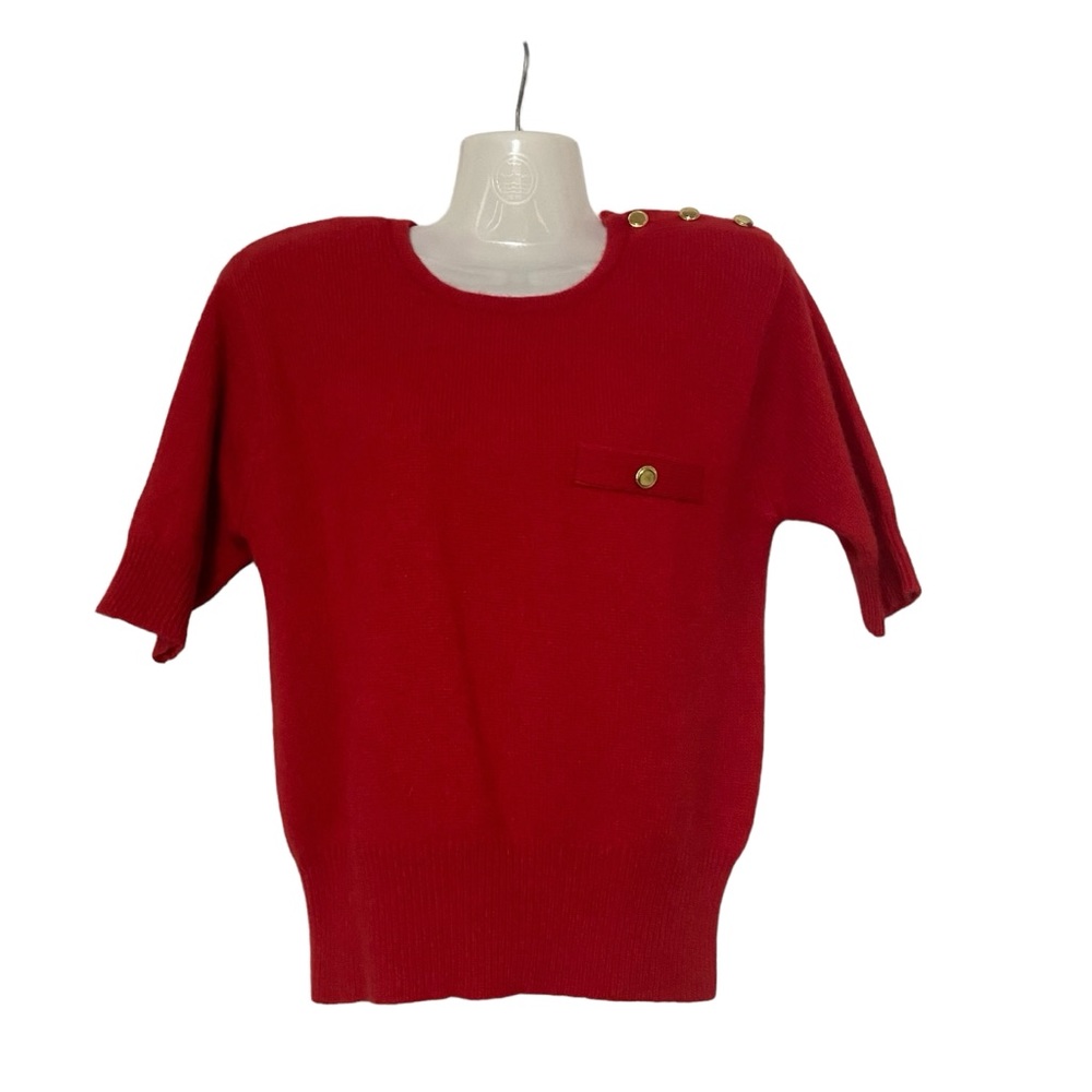 Vintage SK & Company Lambswool Angora Puffy Shoulder Sweater Red